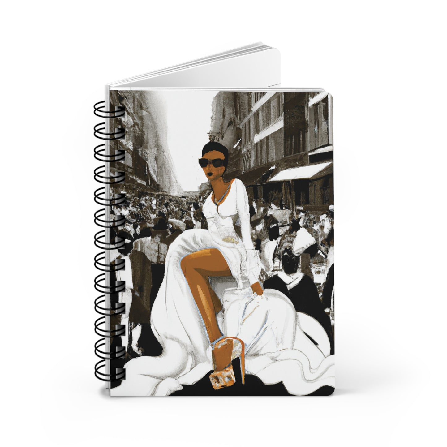Flossy Black & White Spiral Bound Notebooks and Journals with 2023-2024 Year-at-a-Glance Calendar