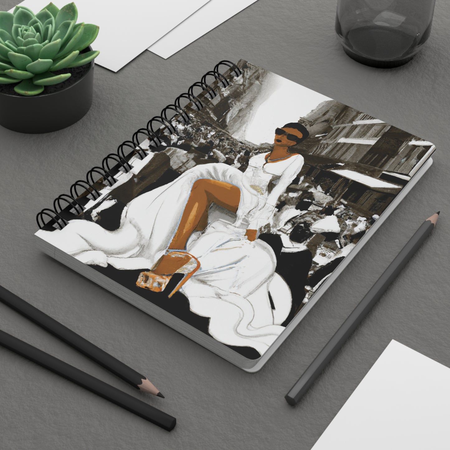 Flossy Black & White Spiral Bound Notebooks and Journals with 2023-2024 Year-at-a-Glance Calendar