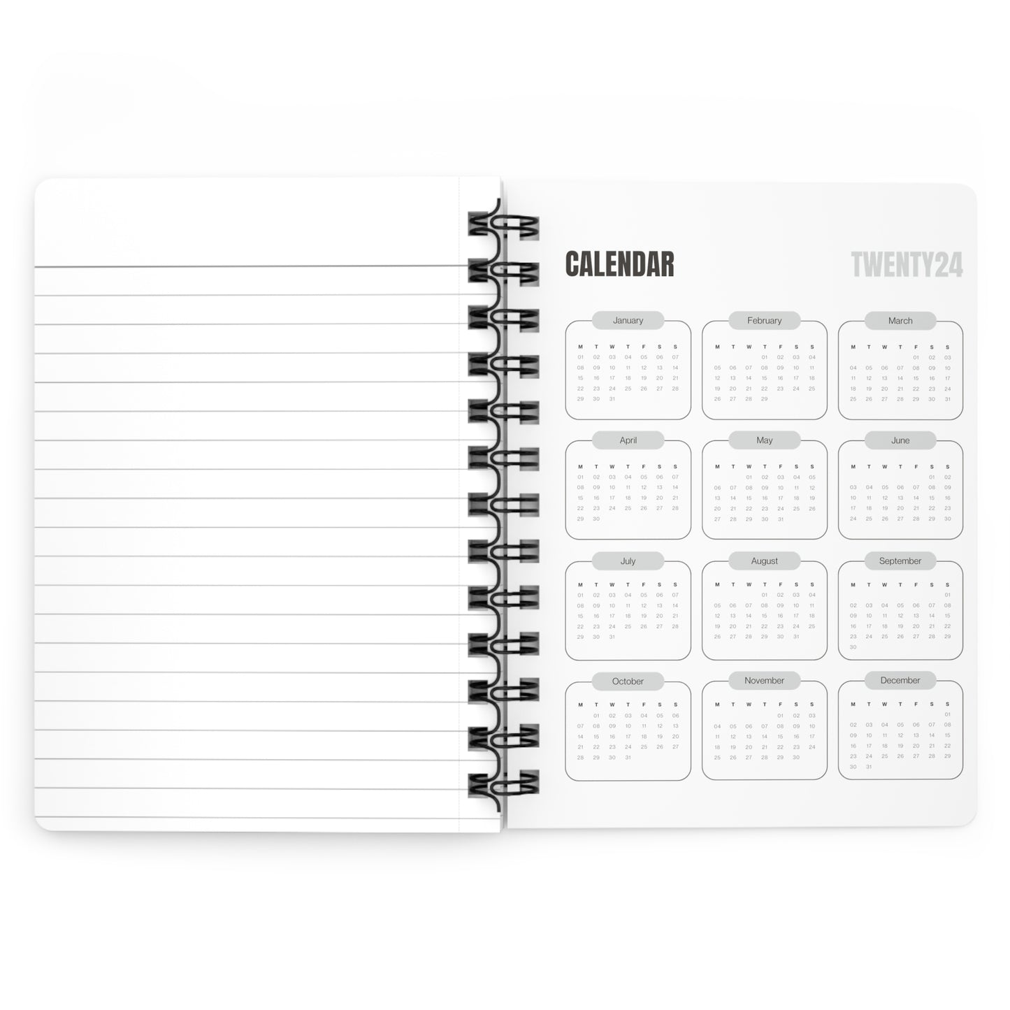 Flossy Nia Spiral Bound Notebooks and Journals with 2023-2024 Year-at-a-Glance Calendar