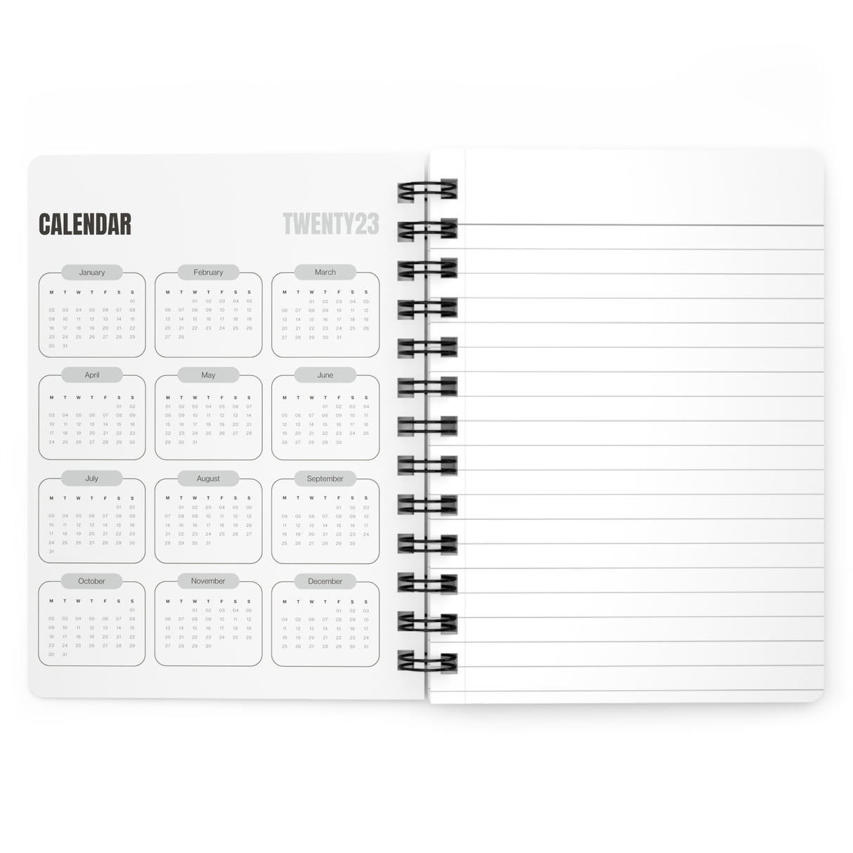 Flossy Pepper Spiral Bound Notebooks and Journals with 2023-2024 Year-at-a-Glance Calendar